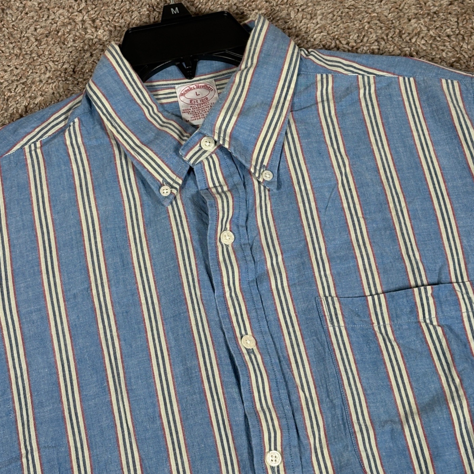 Vintage Brooks Brothers Mens Large Striped Short Sleeve Button Down Shirt USA