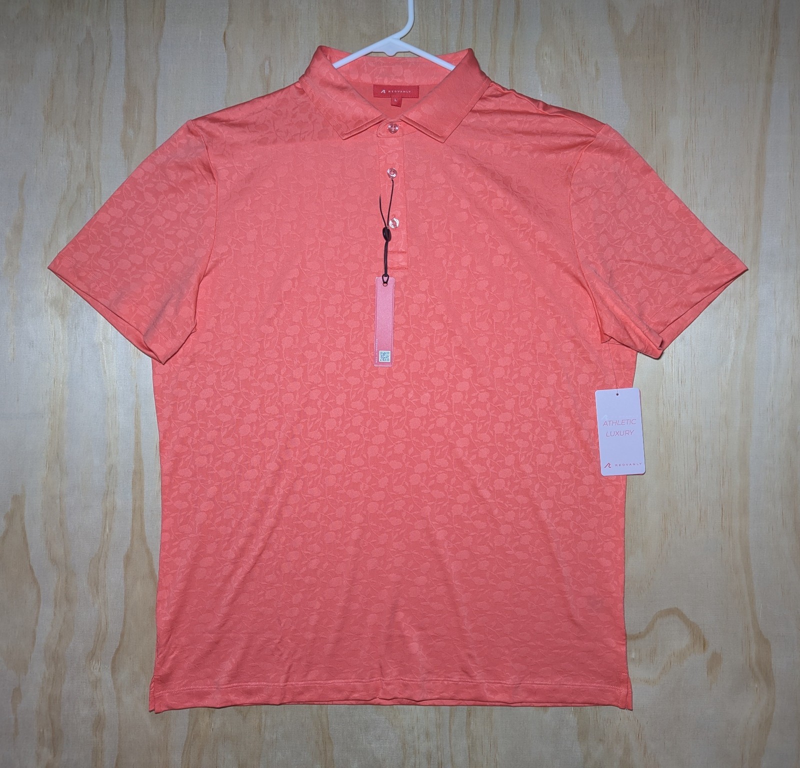 REDVANLY Men\'s Large Rodin Jacquard Polo NWT Coral Golf Shirt Stretch REDVANLY Men\'s Large Rodin Jacquard Polo NWT Coral Golf Shirt Stretch