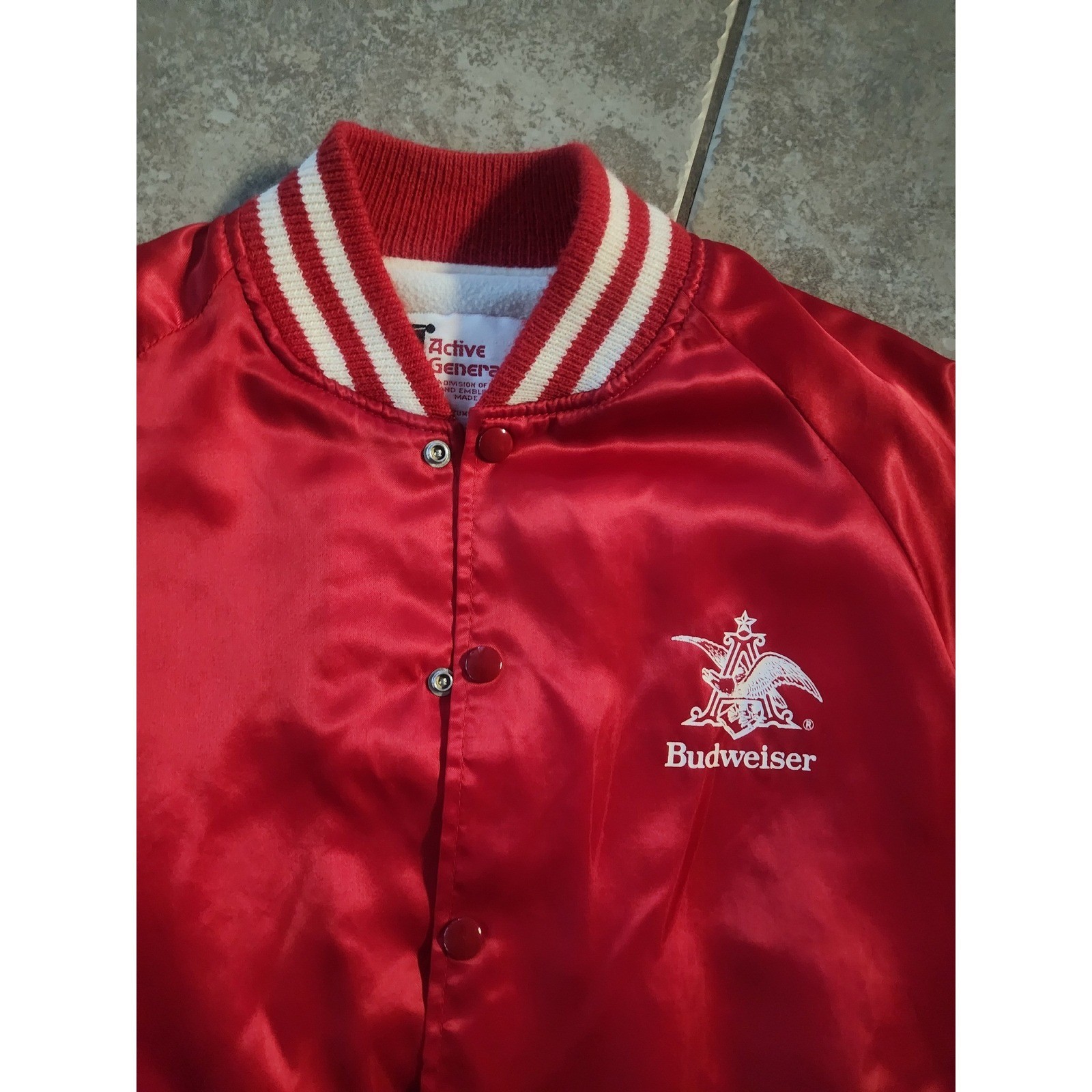 Vintage Budweiser Satin Bomber Jacket Red Active Generation Clydesdale Large