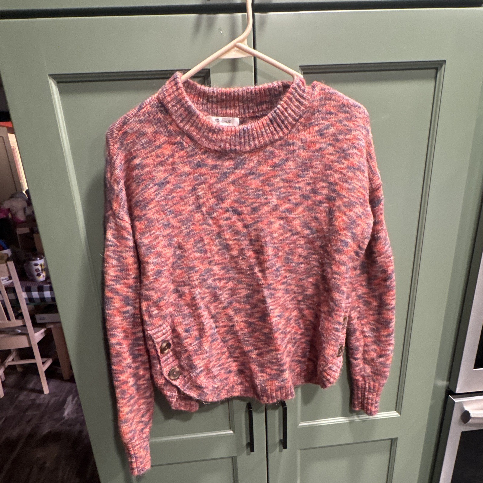 Madewell Birchmont Pullover Sweater Womens XS Spacedye Sangria Side Button Crop