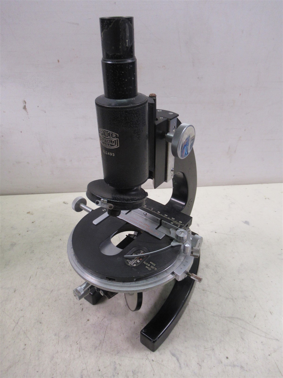 Vintage Spencer Lens Co Microscope Heavy Cast Metal Rotatable Stage Mechanical