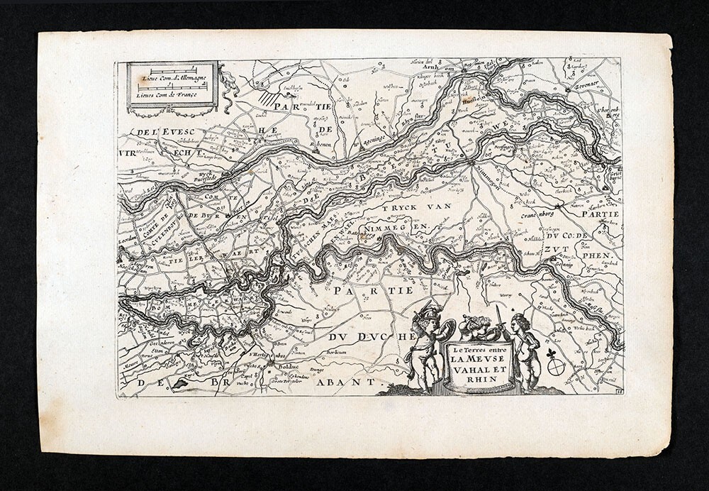 1696 Colom Map Meuse Waal Rhine Nimmegen Arnhem Tiel Hertogenbosch Netherlands