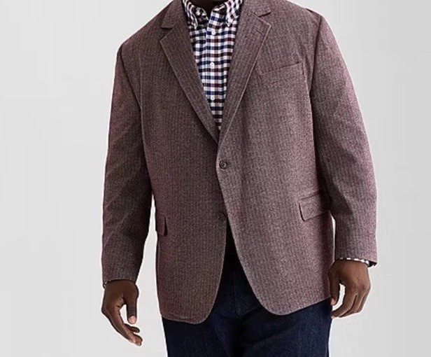 Stafford Mens 46 Short Burgundy Herringbone Classic Fit Stretch Sport Coat NWT