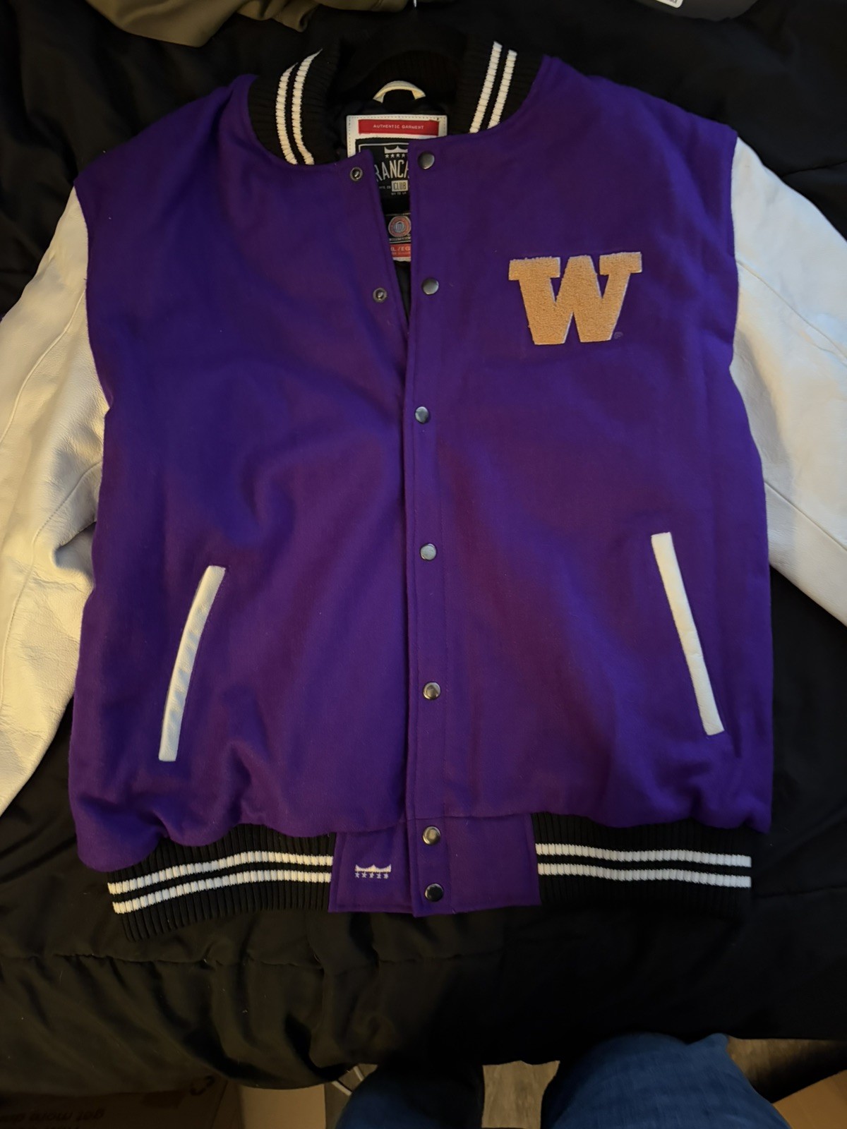 Washington Huskies Franchise Club Letterman Grad Wool Leather Jacket Purple NWOT