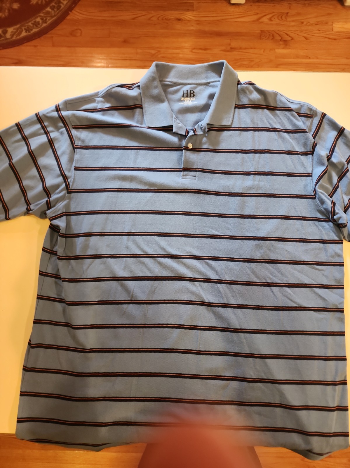 Harbor Bay Men\'s 3XLT Short sleeve Polo-style, blue and orange stripe