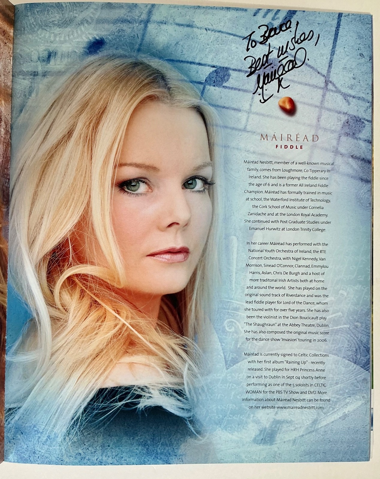 Celtic Woman Souvenir Program SIGNED by group to Bruce Lundvall + Backstage Pass