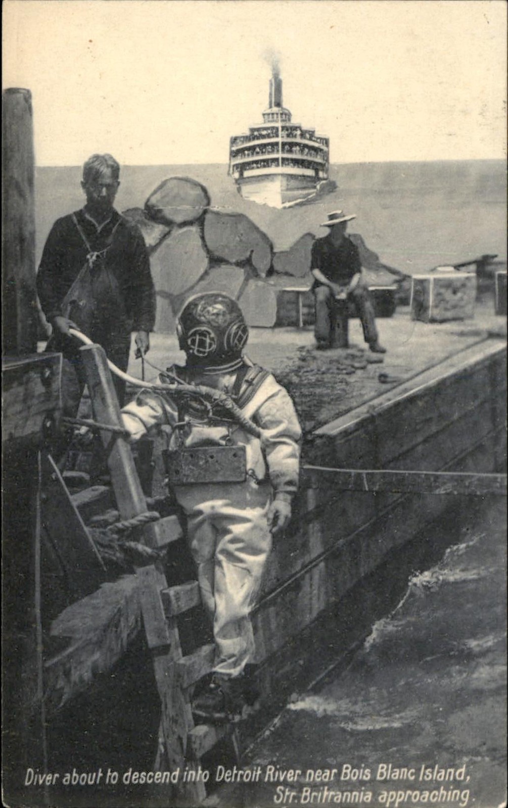 Bois Blanc Island Ontario Diver Diving Helmet c1910 Vintage Postcard bhn Bois Blanc Island Ontario Diver Diving Helmet c1910 Vintage Postcard bhn