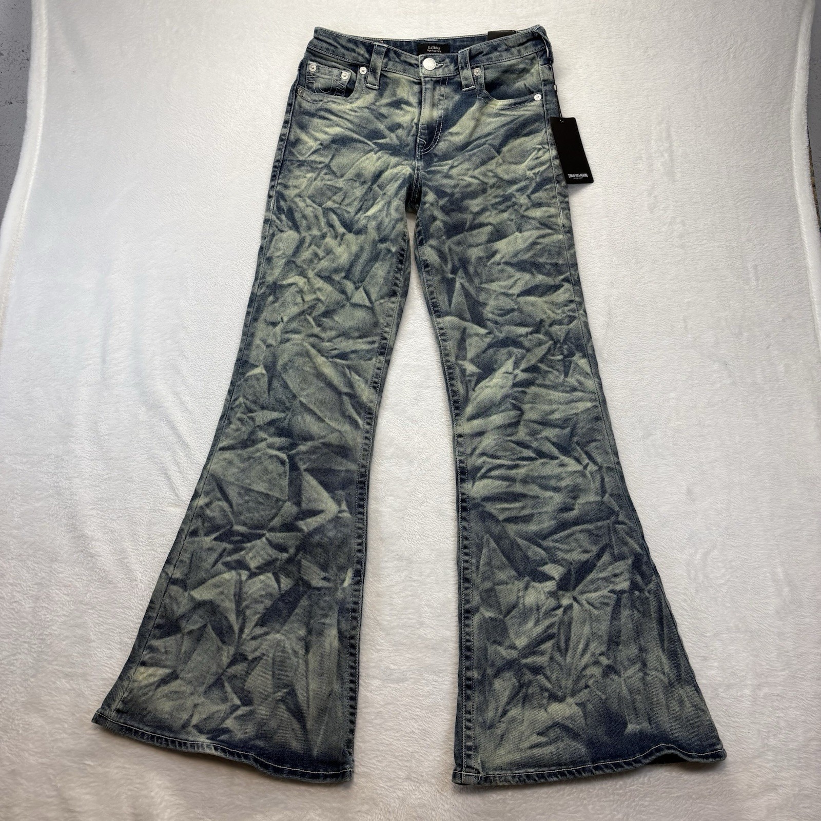True Religion Jeans Womens 27 Katrina High Rise Crinkle Wash Relaxed Flare NWT