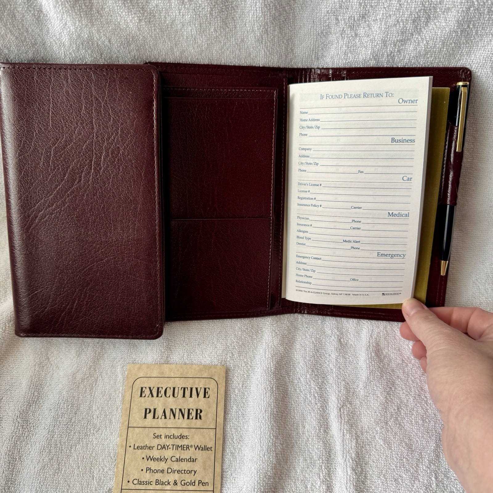 Day Timer Brown Leather Senior Pocket Planner Wallet Checkbook Organizer 4\