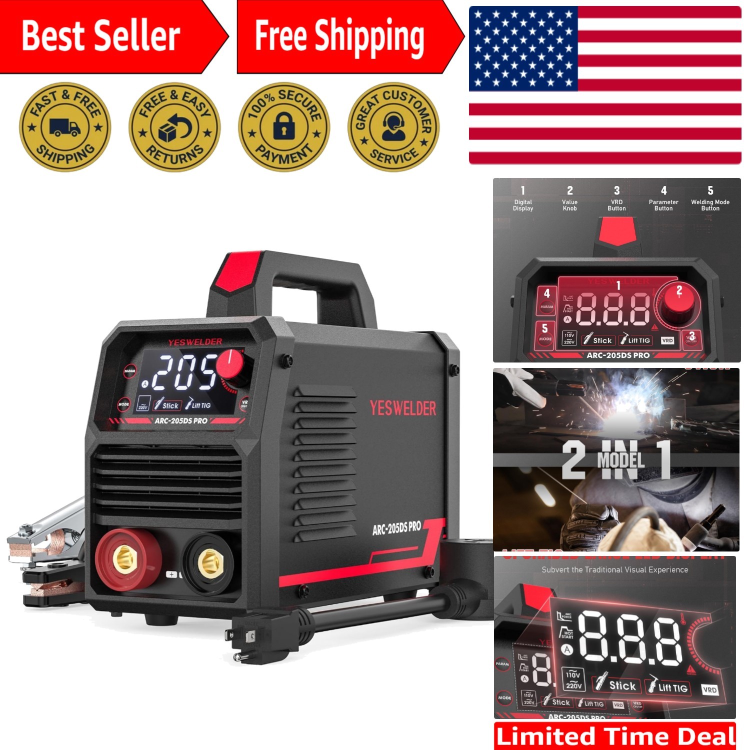Professional 205 Amp ARC Welding Machine with Overload Protection & Dual Voltage Professional 205 Amp ARC Welding Machine with Overload Protection & Dual Voltage