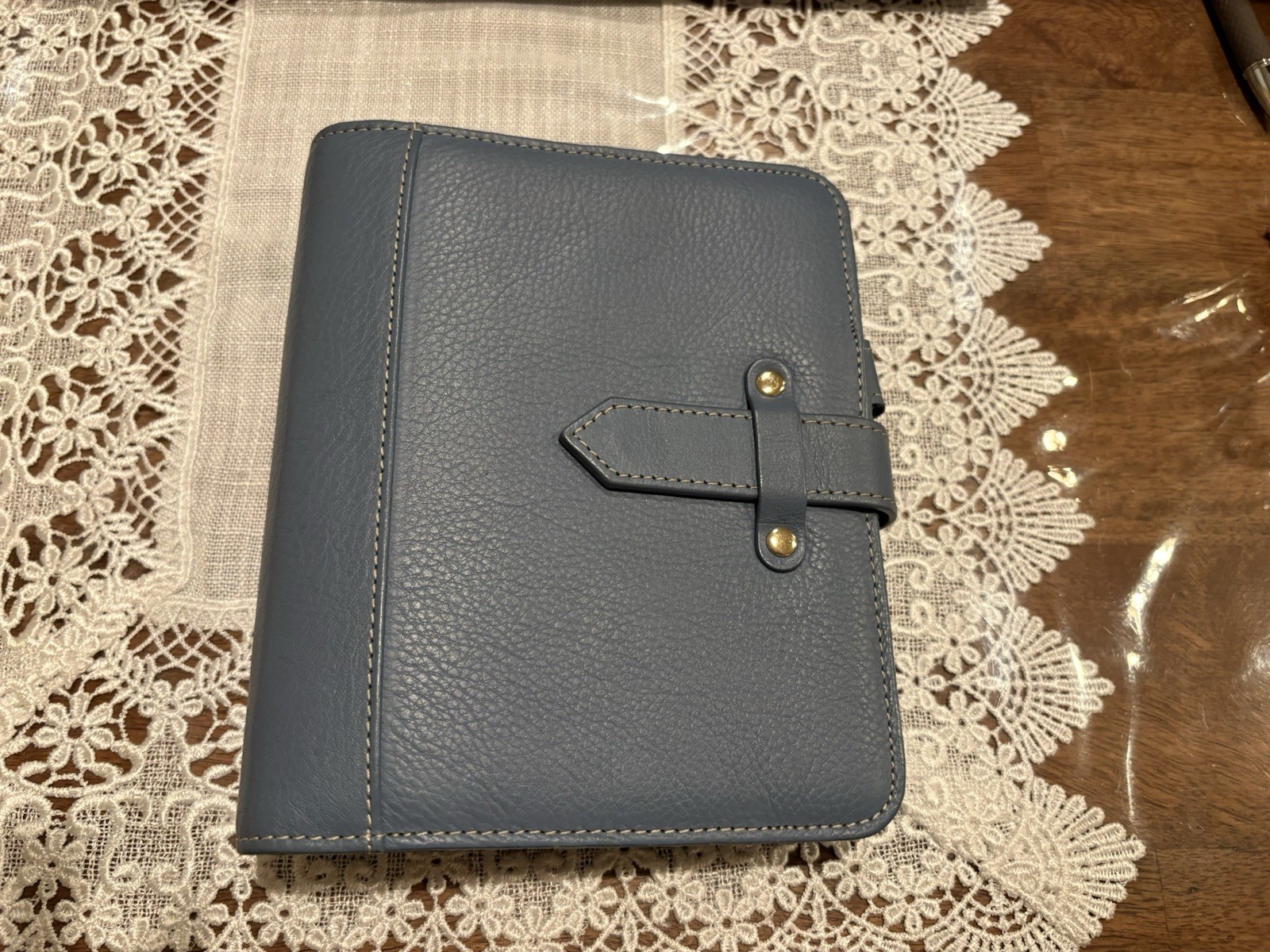 Franklin covey Vintage Aurora Full Grain Italian Leather Compact Dusty Blue Rare