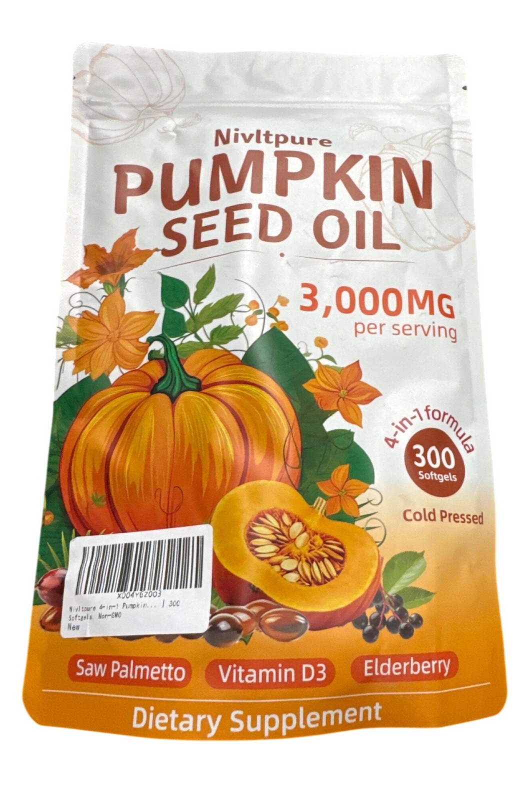 Nivltpure Pumpkin Seed Oil 3000mg Saw Palmetto Elderberry Cold Pressed Non-GMO