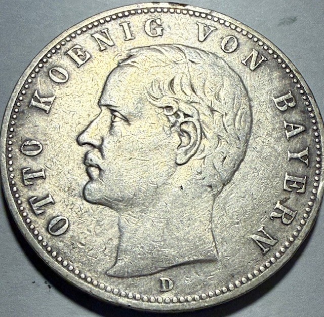 German States - BAVARIA - Otto - Silver 5 Mark - 1902D (Munich) - Very Fine German States - BAVARIA - Otto - Silver 5 Mark - 1902D (Munich) - Very Fine