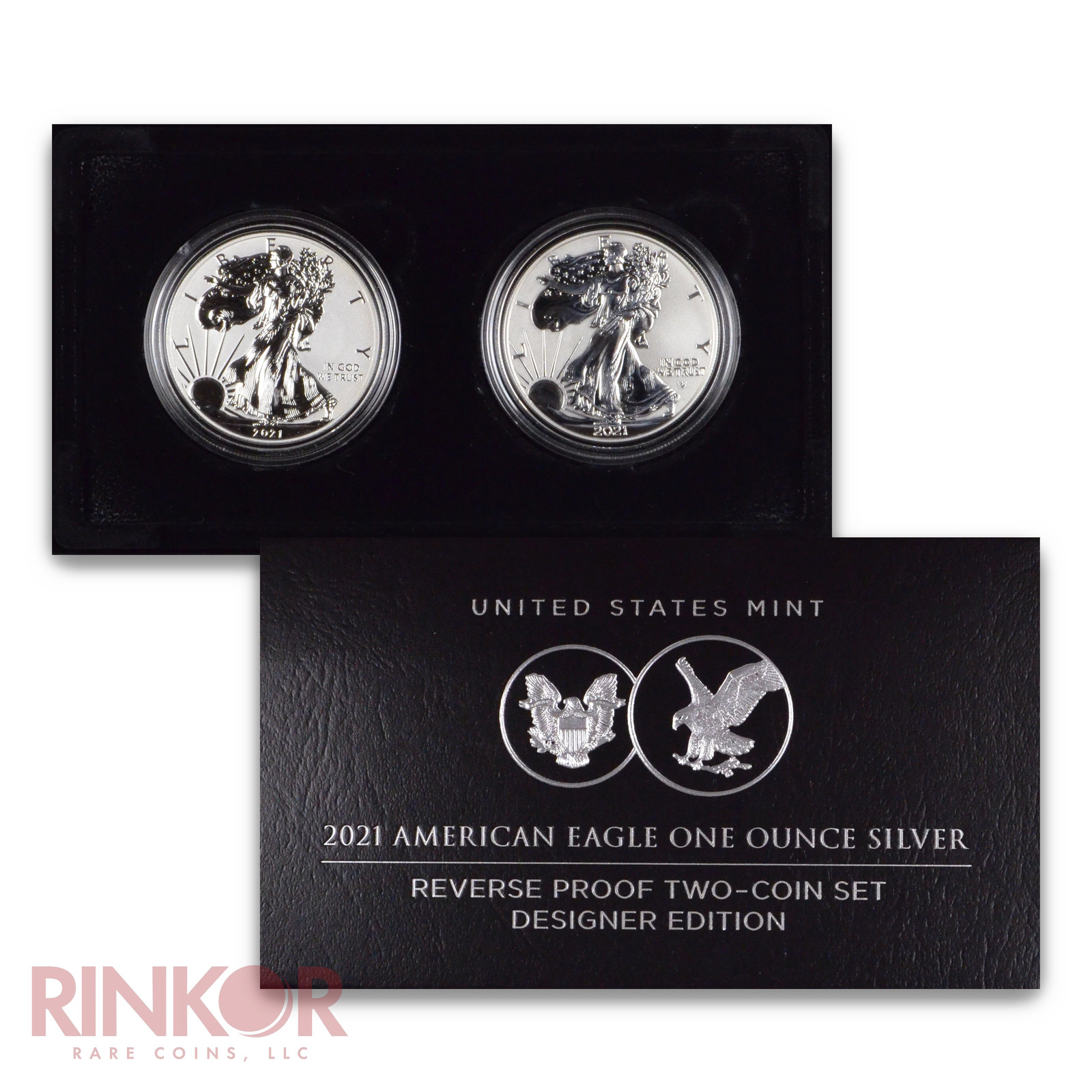 2021 Reverse Proof American Silver Eagle 2-Coin Set Designer (Box and CoA)