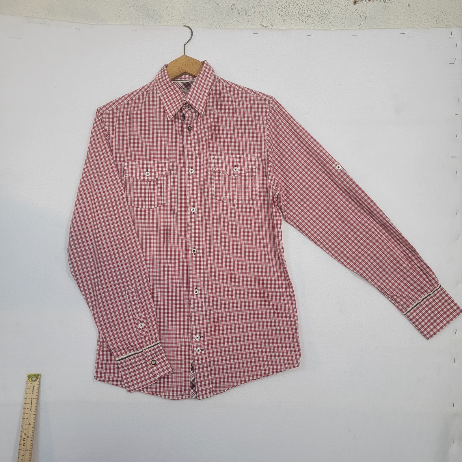 ZARA MAN Men\'s 38 Red White Check Button-Up Long Sleeve Cotton Shirt Pockets ZARA MAN Men\'s 38 Red White Check Button-Up Long Sleeve Cotton Shirt Pockets