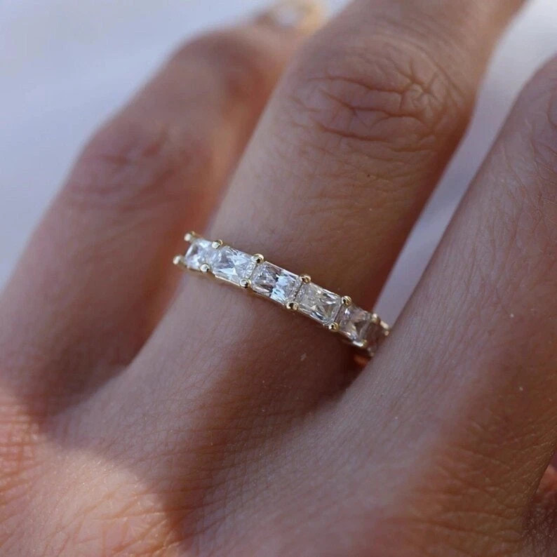 2 TCW Radiant Cut Half Eternity Moissanite Wedding Band 14K Yellow Gold Plated