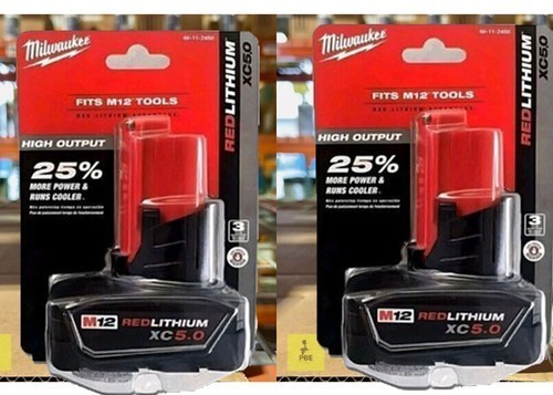 Milwaukee M12 REDLITHIUM XC5.0 12V Li-Ion 5.0Ah Battery 48-11-2450 Milwaukee M12 REDLITHIUM XC5.0 12V Li-Ion 5.0Ah Battery 48-11-2450