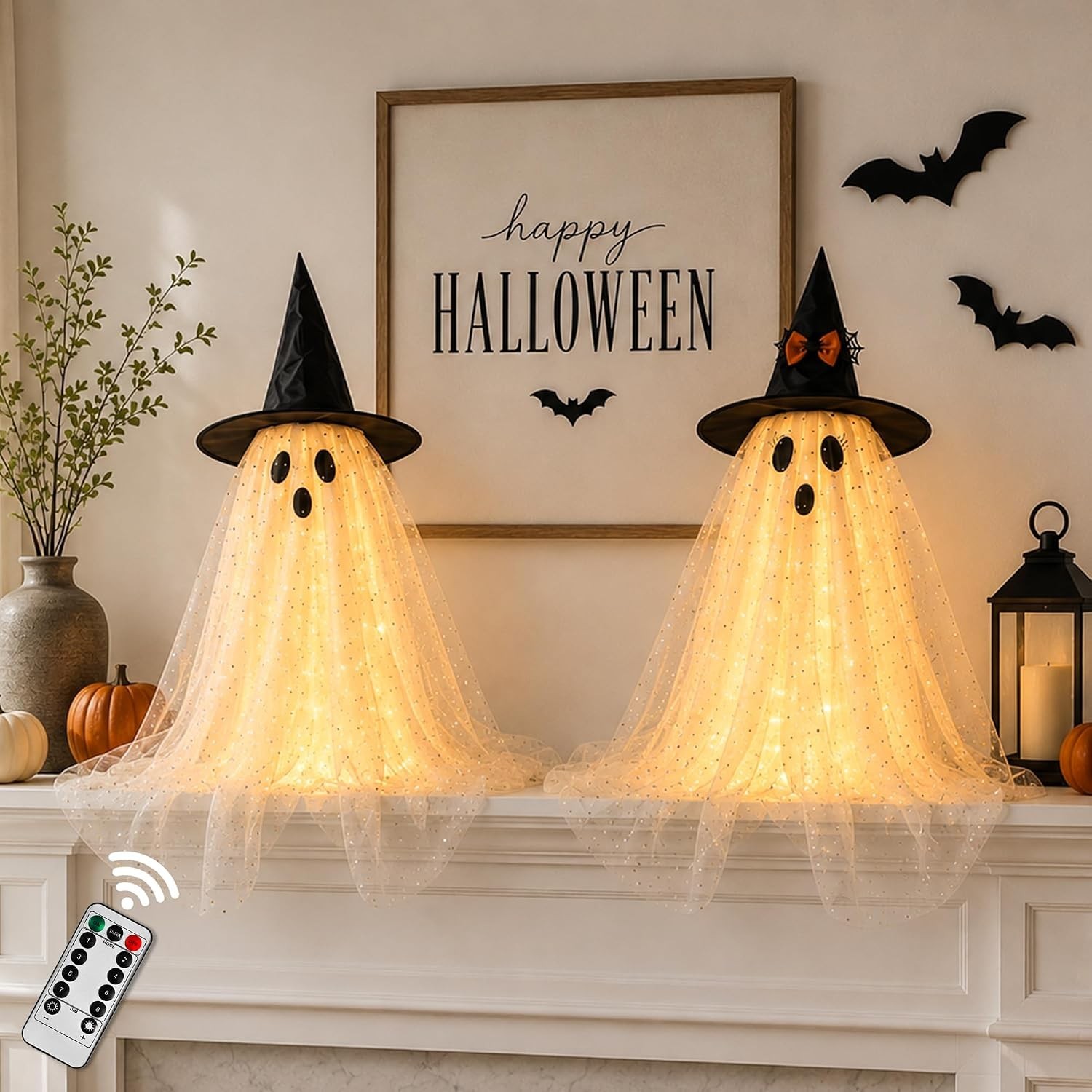 2Pcs Halloween Ghost Decorations Indoor w/ String Lights Remote Control Party