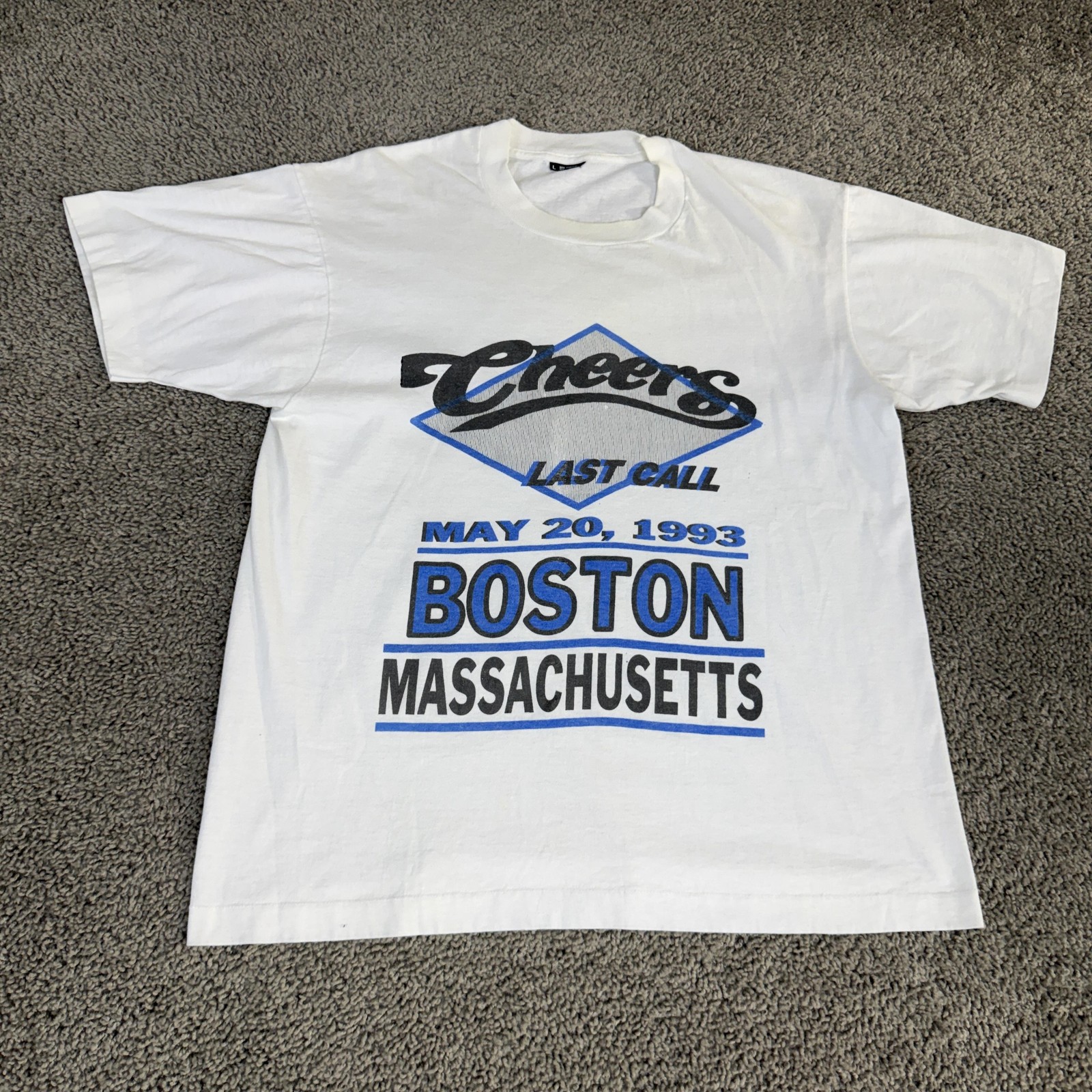 Vintage Cheers Last Call Shirt Mens Large White Boston Massachusetts Finale 1993