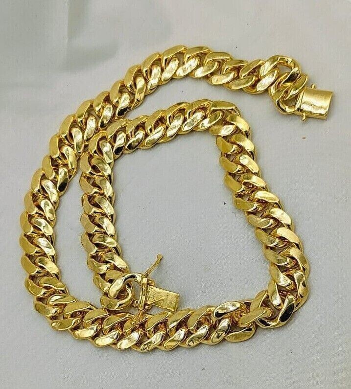 Stunning Men\'s 18MM x 24 Miami Cuban Link Chain Necklace 14K Yellow Gold Plated