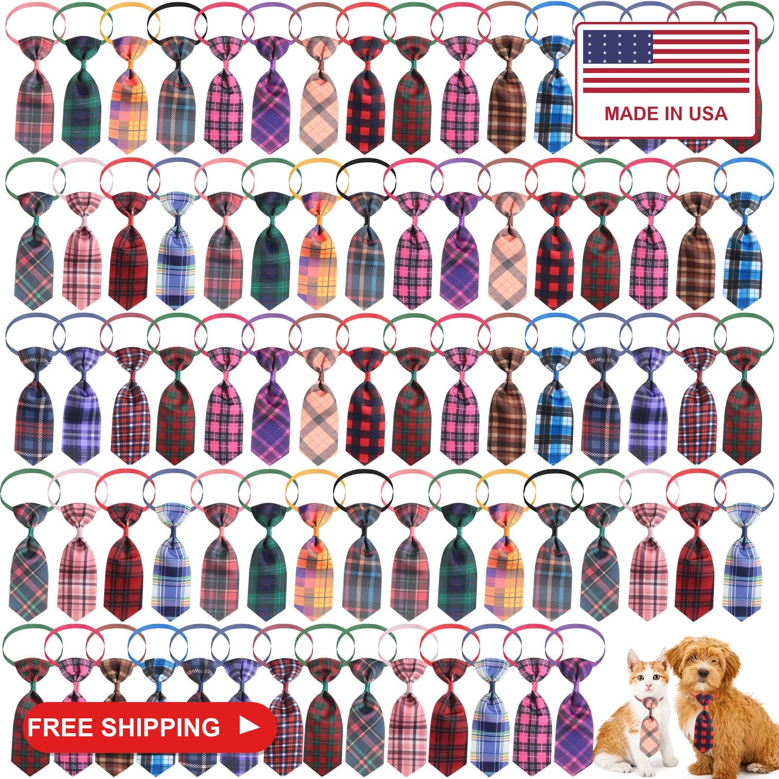 Wesiti 80 Pcs Dog Tie for Small Dogs Assorted Pattern Cat Tie Cat Collar Bows Bo