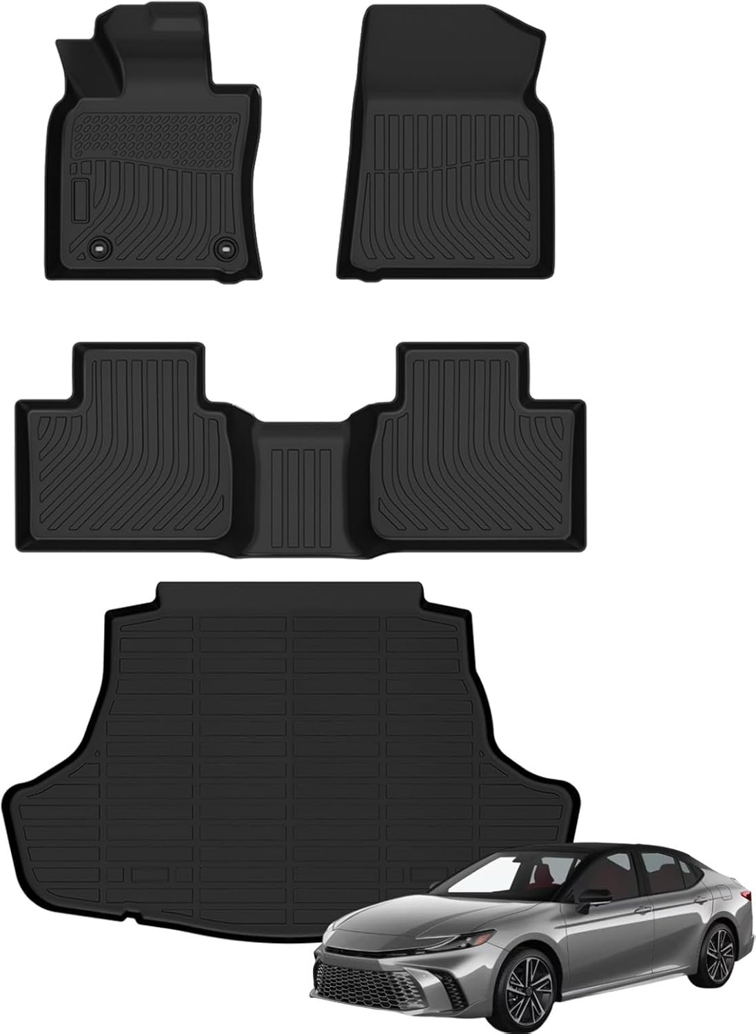 4PCS Floor Mat Cargo Liner TPE Set Fits 25-26 Toyota Camry Rear Trunk Accessory