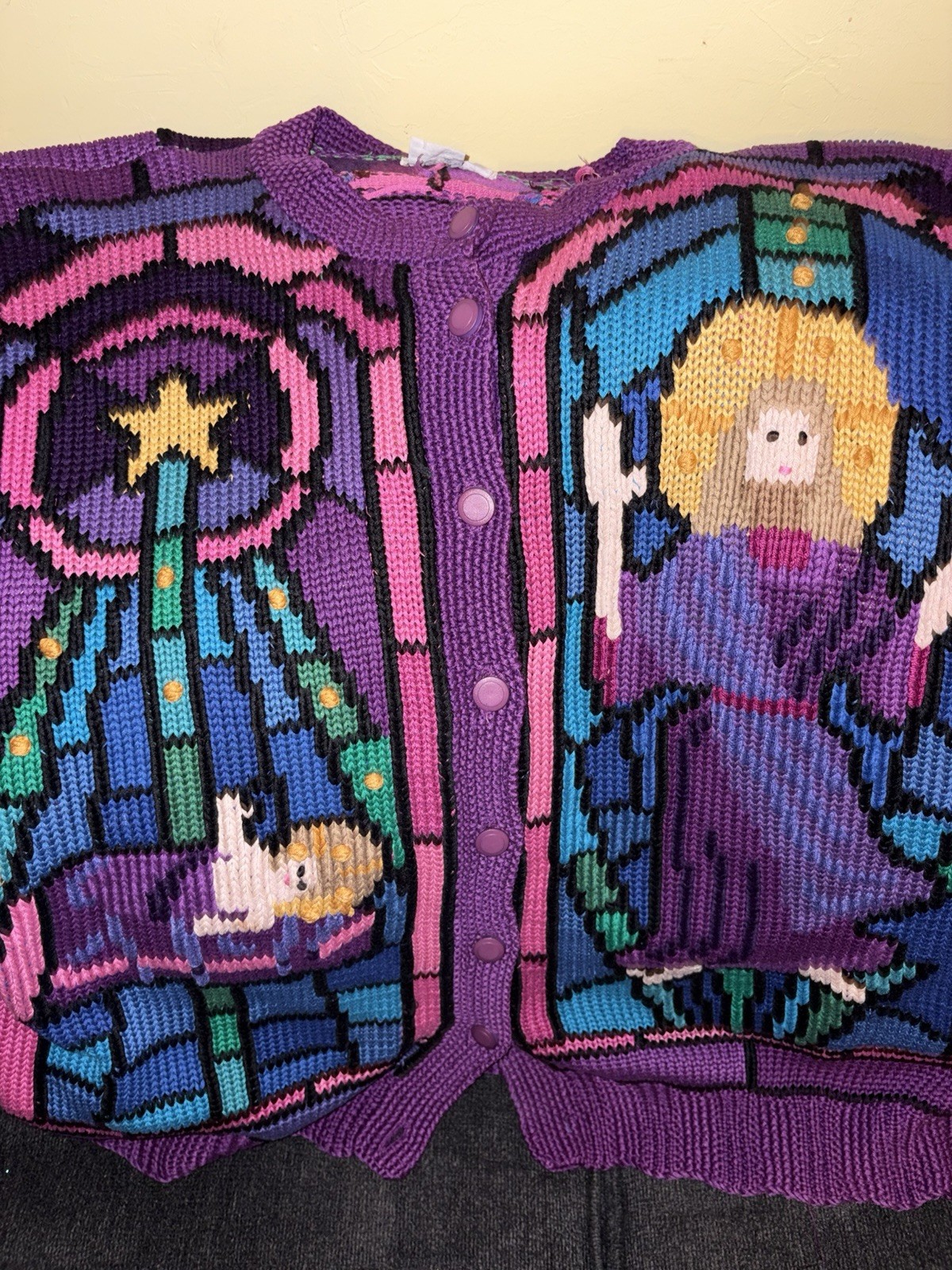 Traditional Trading Co. Hand Knit Oh Holy Night Vintage Cardigan Holiday 80s/90s Traditional Trading Co. Hand Knit Oh Holy Night Vintage Cardigan Holiday 80s/90s