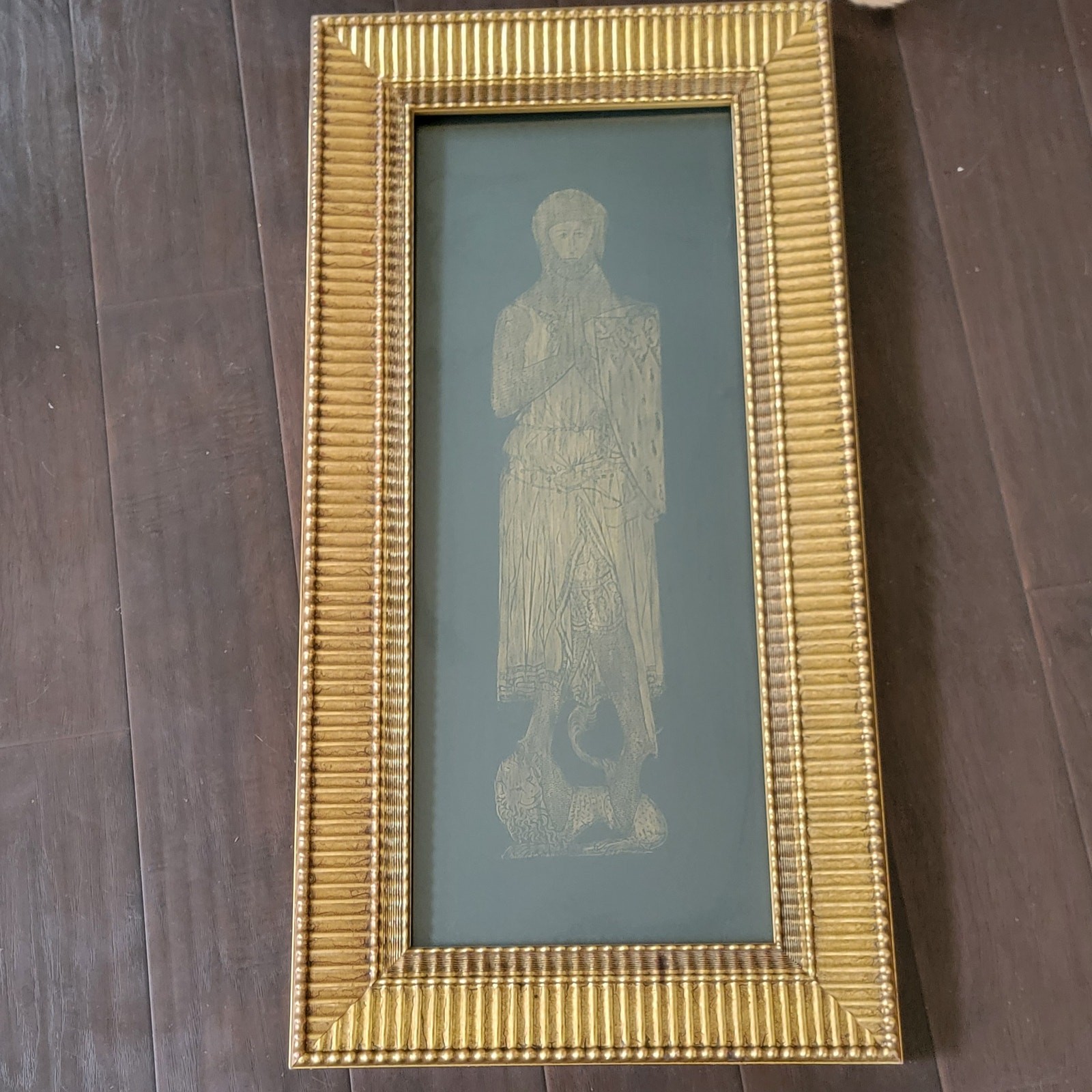Vintage Sir Roger de Trumpington Brass Rubbing Art in Ornate Gold Frame 31x19
