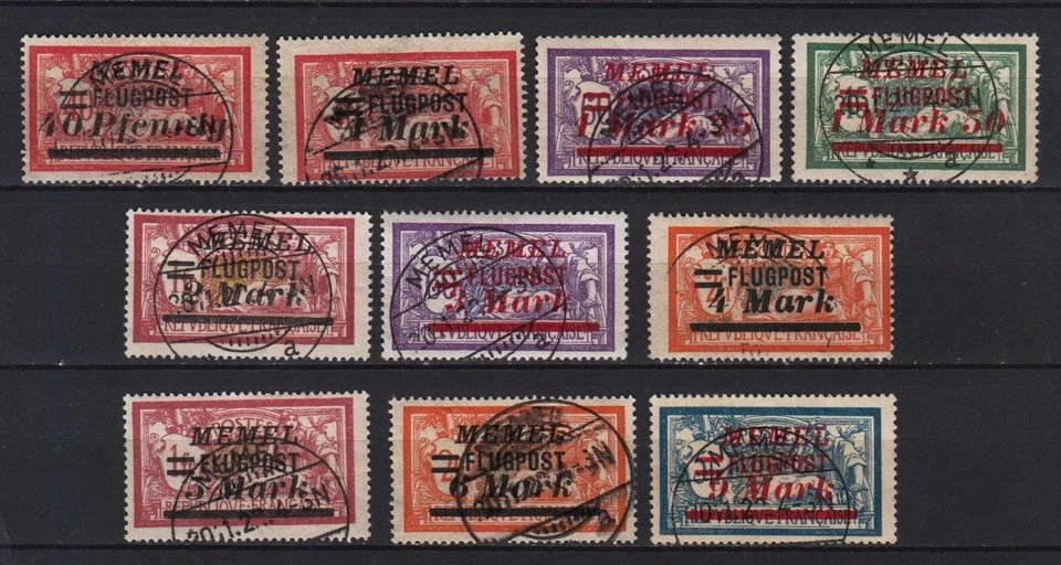 +GERMANY FRANCE WWI MEMEL 1922 Mi. # 98/107 AIR MAIL COMPLETE SET VERY FINE USED