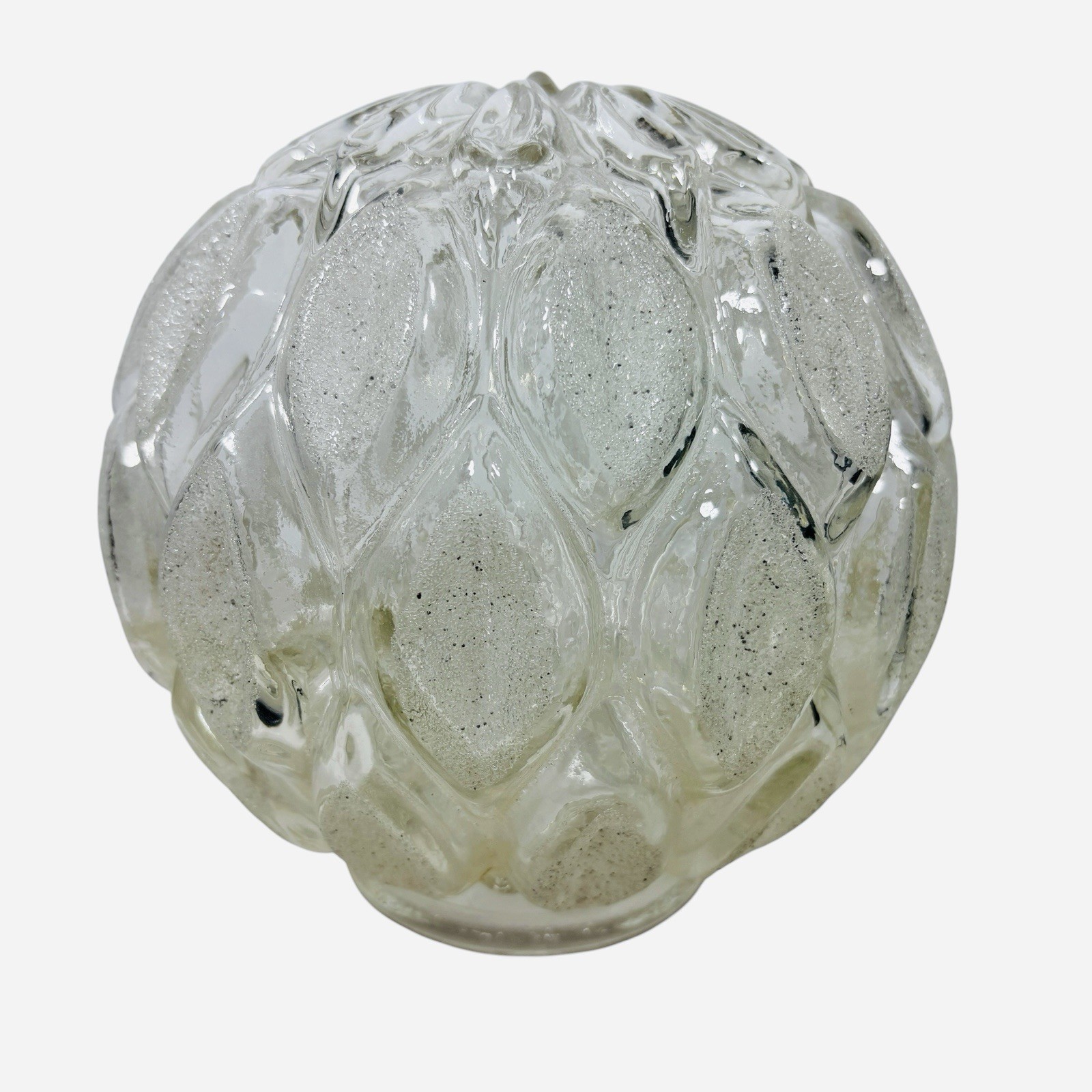 VTG MCM Clear Frosted Artichoke Round Textured French Glam Style Glass Globe VTG MCM Clear Frosted Artichoke Round Textured French Glam Style Glass Globe