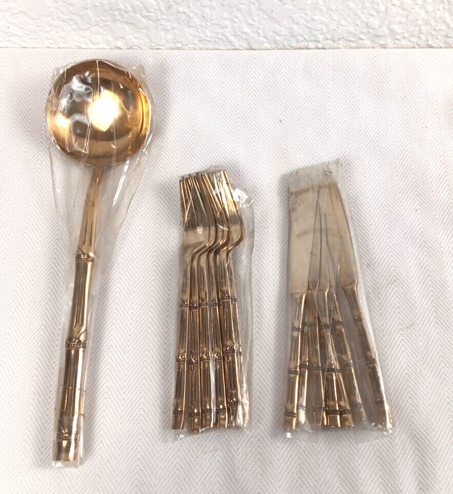 NEW 17 Pcs. VTG BAM BOO Bamboo Nickel Bronze Replacement Flatware Forks, Knives