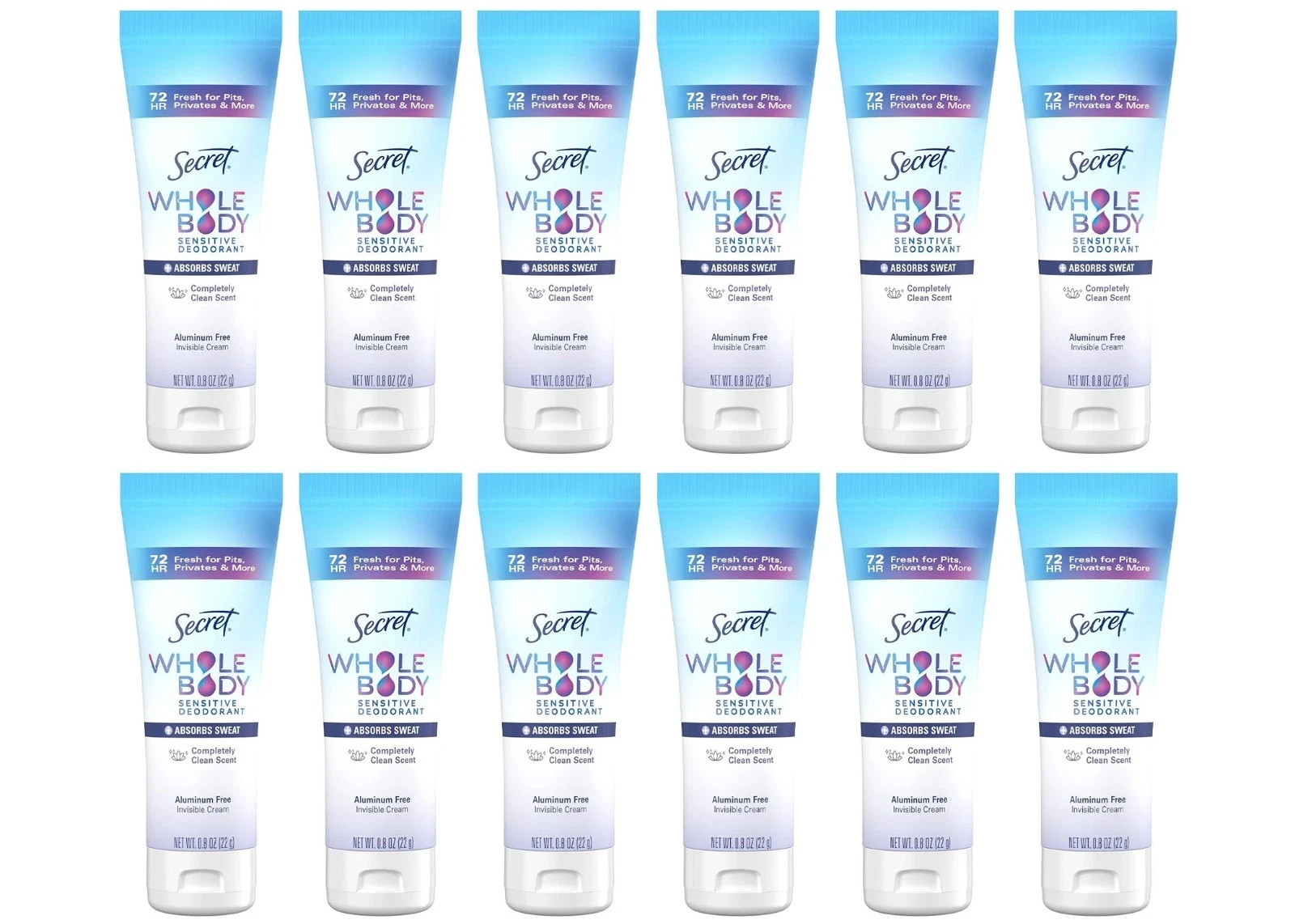 Secret Whole Body Deodorant Cream Clean Scent Aluminum Free 0.8 oz 12-Pack Secret Whole Body Deodorant Cream Clean Scent Aluminum Free 0.8 oz 12-Pack