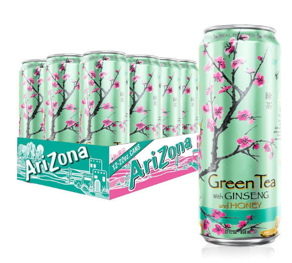 AriZona Green Tea Ginseng & Honey 22 Fl Oz 12 Pack Cans