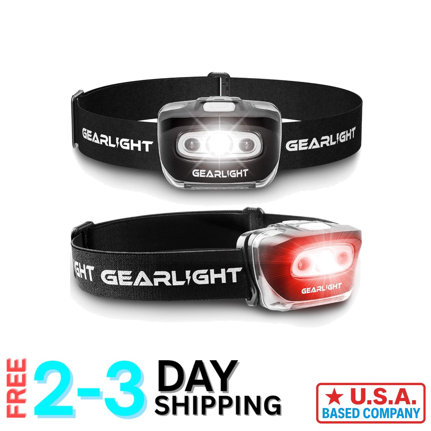 2-Pack LED Headlamps - 200 Lumen Adjustable Lightweight Headlights for Outdoors