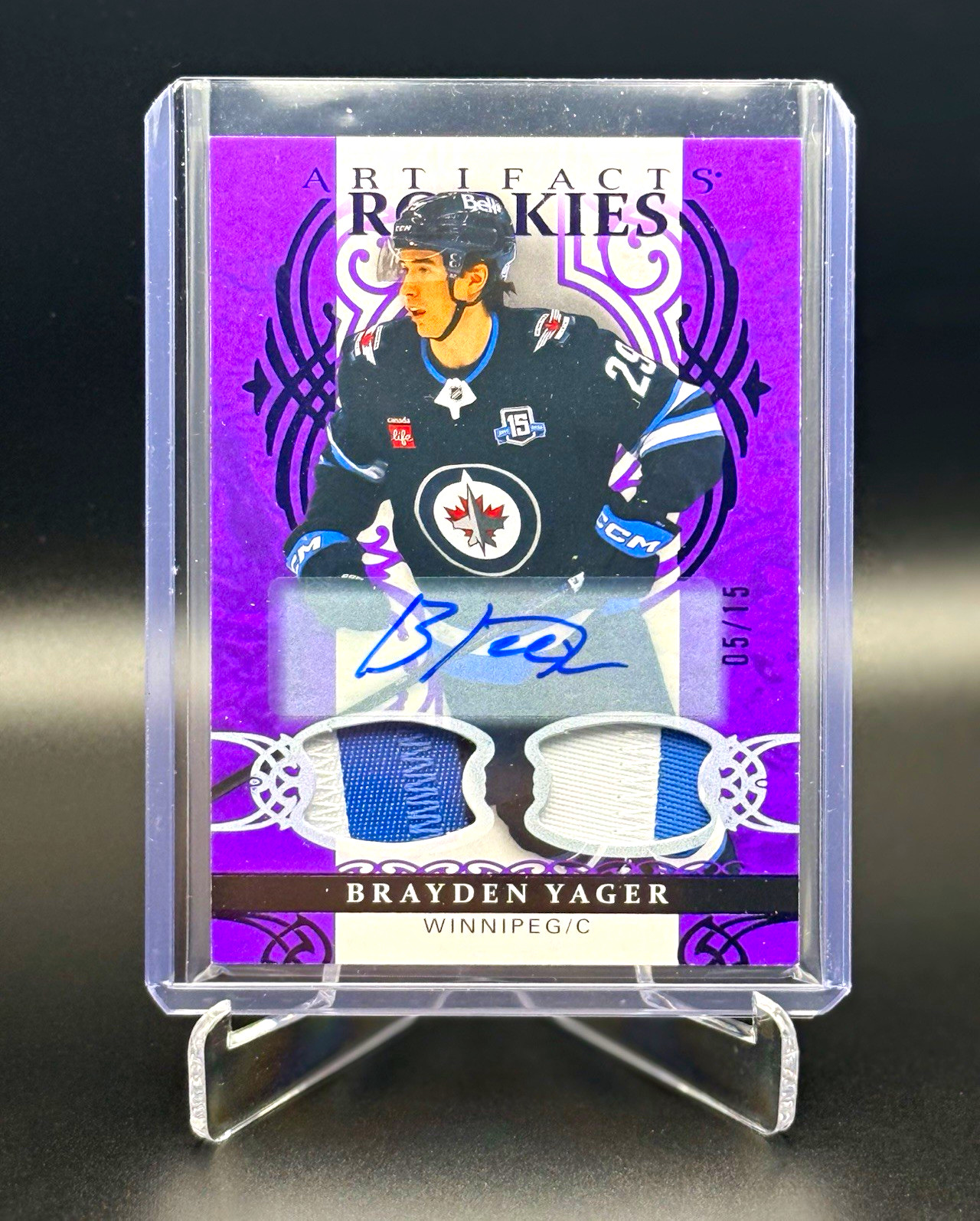 2026-27 Upper Deck Artifacts Brayden Yager RC Purple Dual Patch Auto /15
