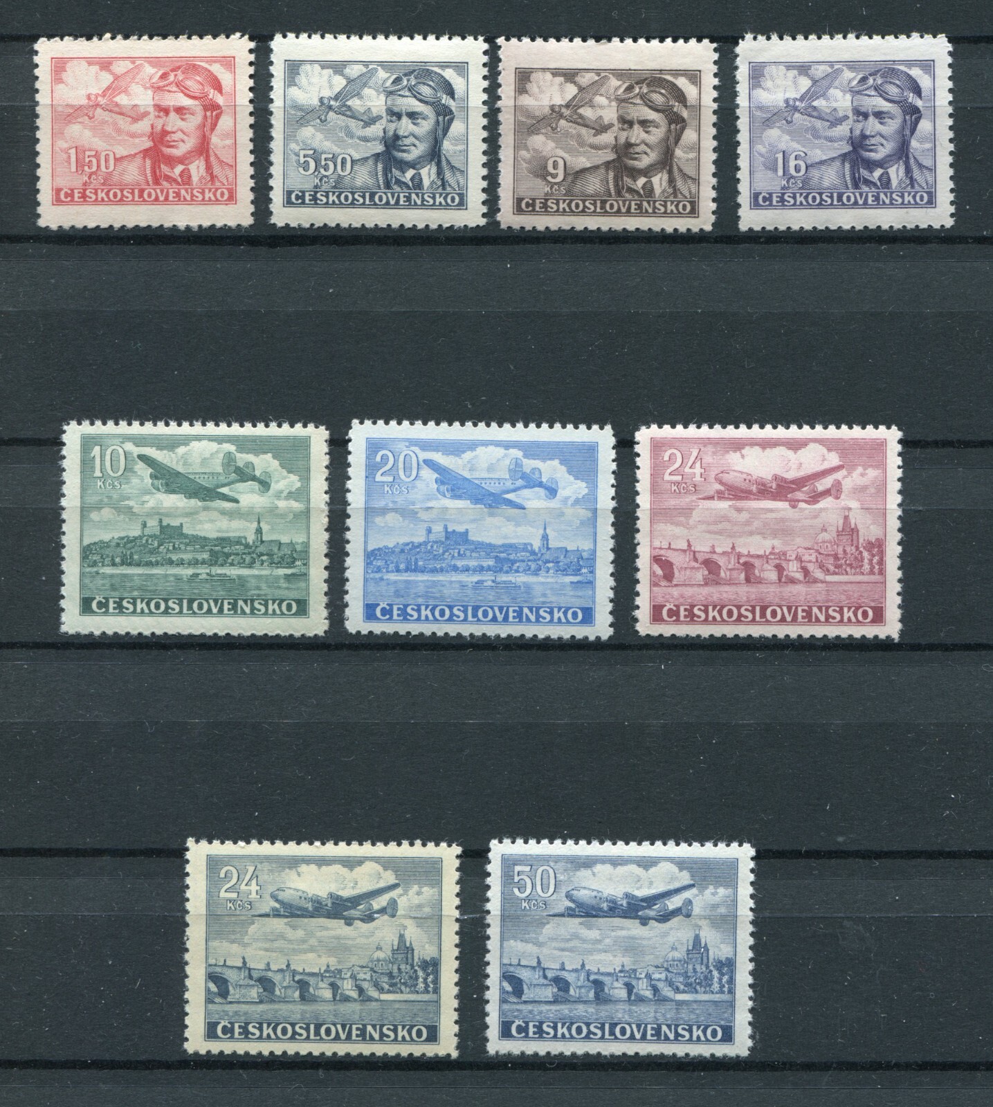 CZECHOSLOVAKIA 1946 AIRMAIL SET SCOTT C19-C27 PERFECT MNH