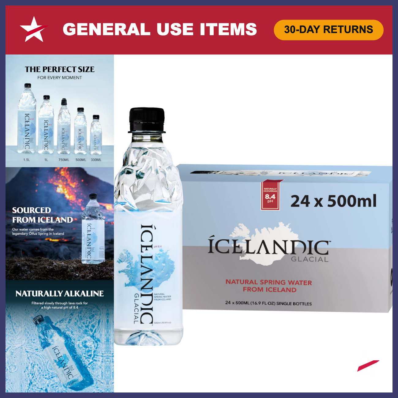 Pure Icelandic Glacial Spring Water, 500ml Bottles - 24 Pack, Refreshing & Natur