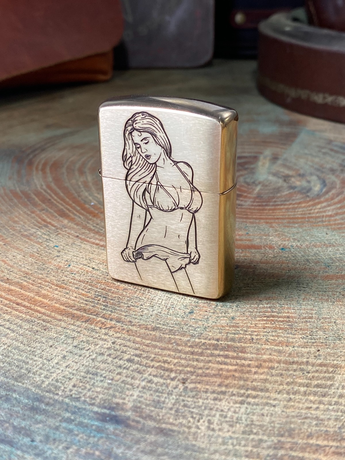Retro Girl Engraved Brass Armor Zippo Lighter – Made & Engraved USA