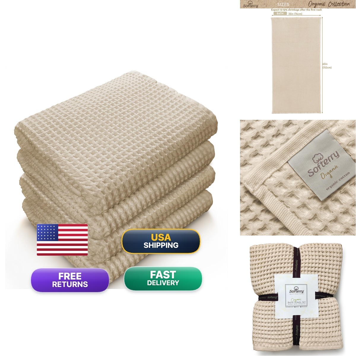 Softerry European Waffle Weave Bath Towel Set - 100 - Dry Lint Thin And Softerry European Waffle Weave Bath Towel Set - 100 - Dry Lint Thin And