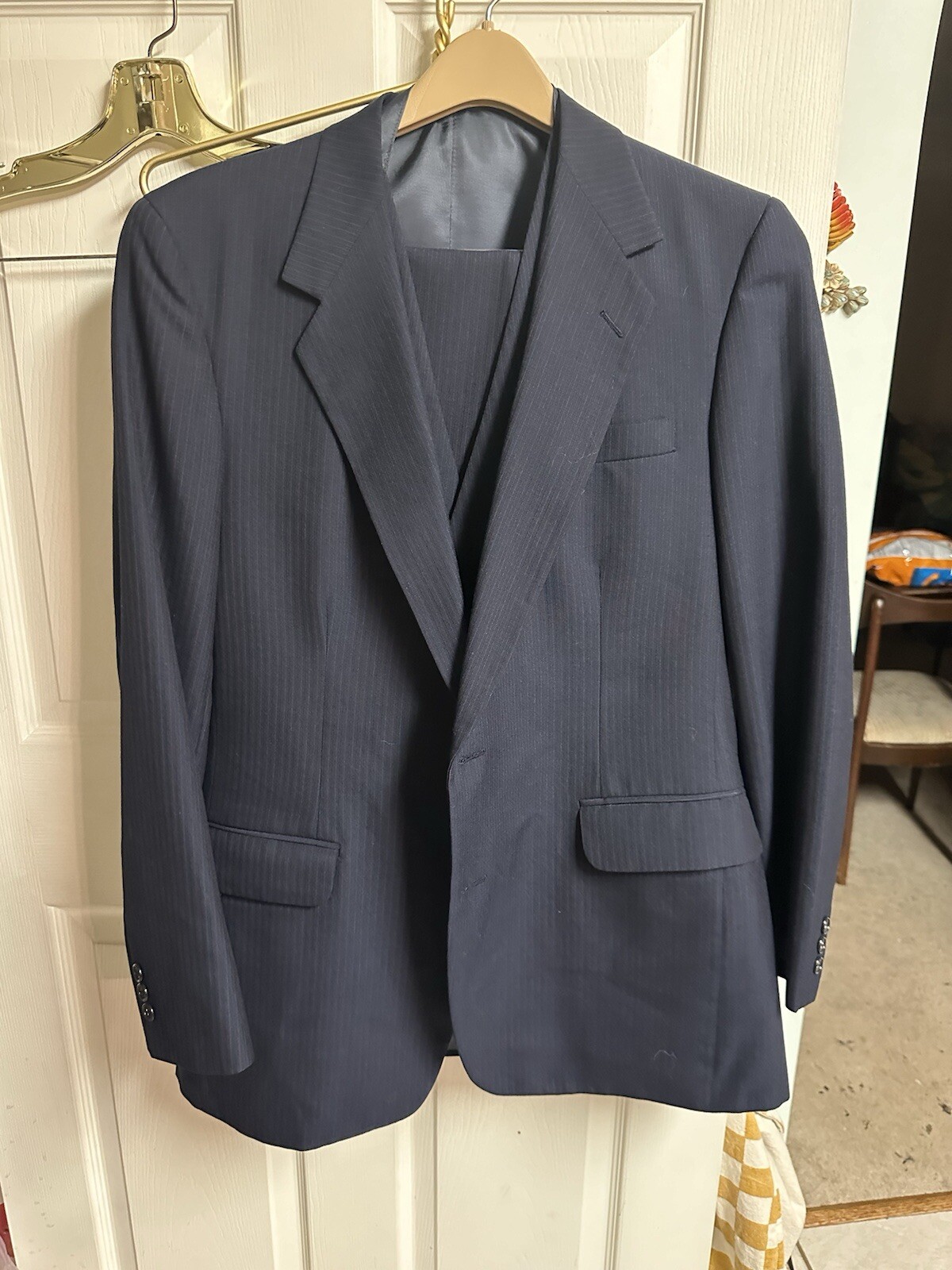 Eagle Clothes 3 Pc Suit Men Black Stripe VNT 70s Wool Vest Jacket 42 Pants 38x28 Eagle Clothes 3 Pc Suit Men Black Stripe VNT 70s Wool Vest Jacket 42 Pants 38x28