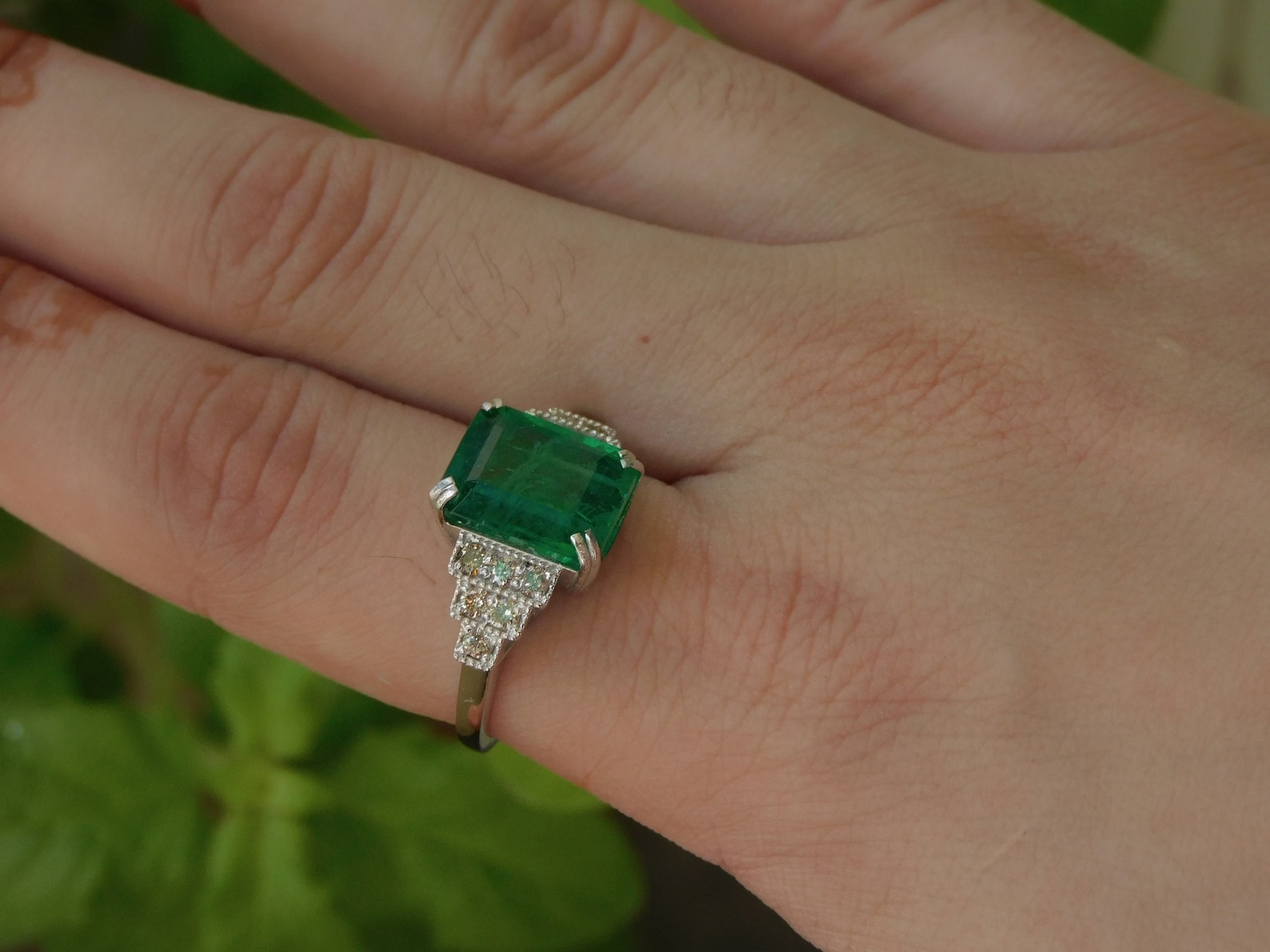 4.18 Ct Natural Emerald Diamond Engagement Wedding Ring 14K White Gold Size 5 4.18 Ct Natural Emerald Diamond Engagement Wedding Ring 14K White Gold Size 5