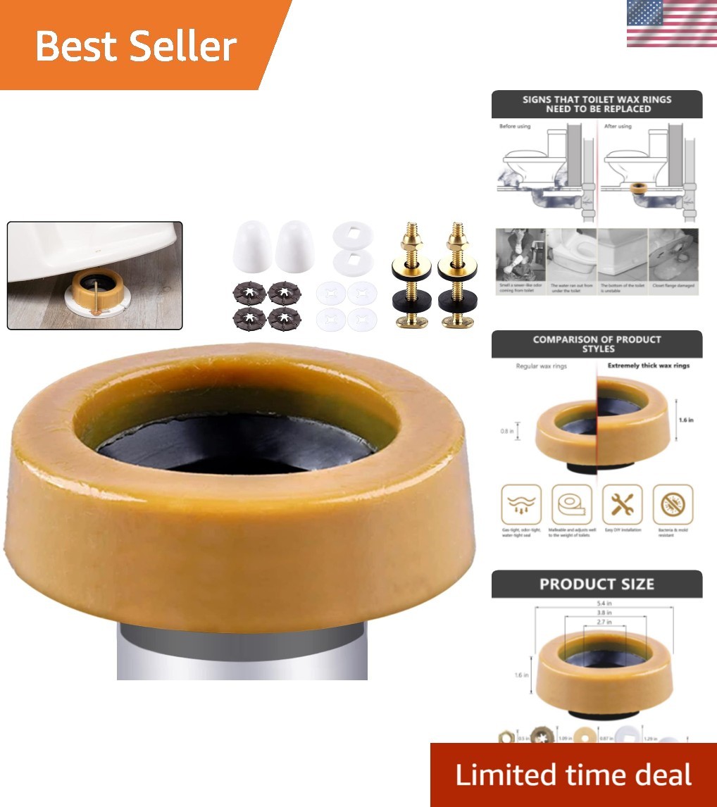 Extra Thick Toilet Wax Ring Replacement Kit with Bolts & Caps, 1.6\'\' Thick | ... Extra Thick Toilet Wax Ring Replacement Kit with Bolts & Caps, 1.6\'\' Thick | ...