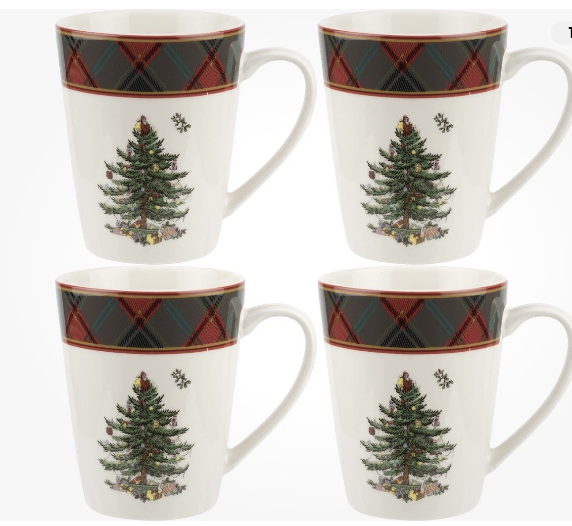 Spode Christmas Tree Collection Tartan Mug 14 Oz, Set of 4, Stoneware Spode Christmas Tree Collection Tartan Mug 14 Oz, Set of 4, Stoneware