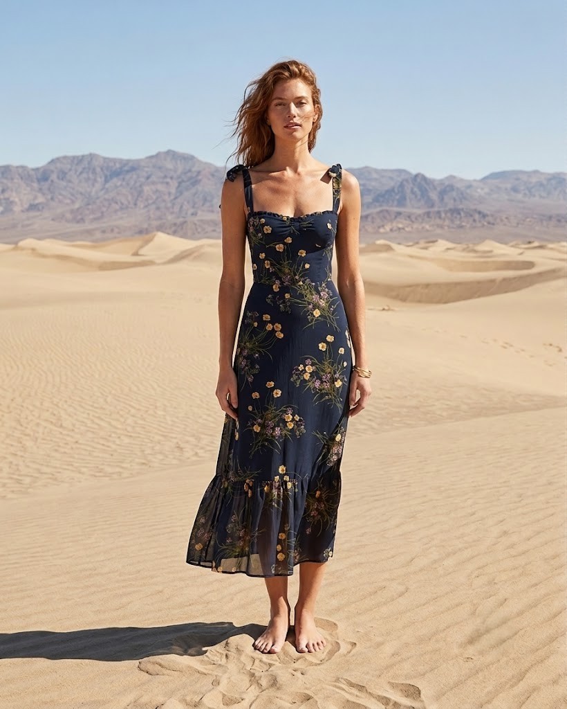 NWT Reformation Nikita Midi in Mademoiselle Navy Floral Tank Tie Straps Dress 2