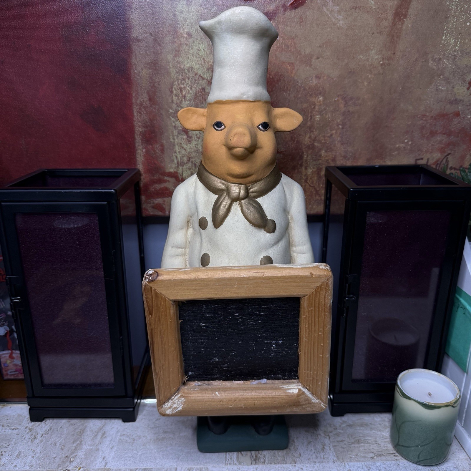 World Bazaar Inc. Kitchen Pig Chef Figure With Chalkboard Vintage 16 Inch Rare