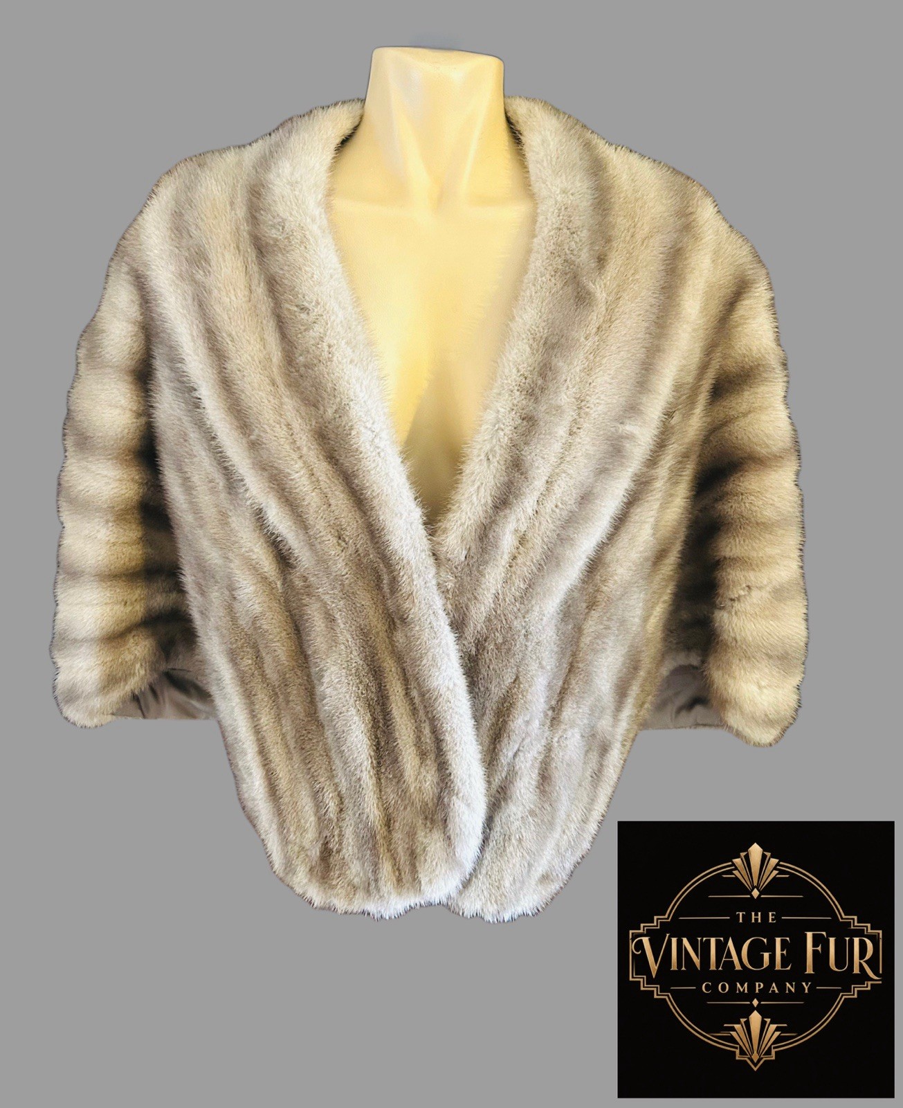 Vintage Marshall Field Genuine Mink Fur Cape Pearl Silver Beige Luxury Wrap