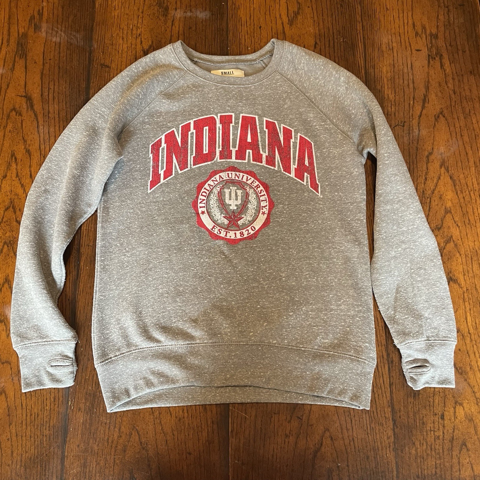 Indiana Hoosiers Pressbox Women\'s Edith Vintage Knobi Sweatshirt Heathered Gray