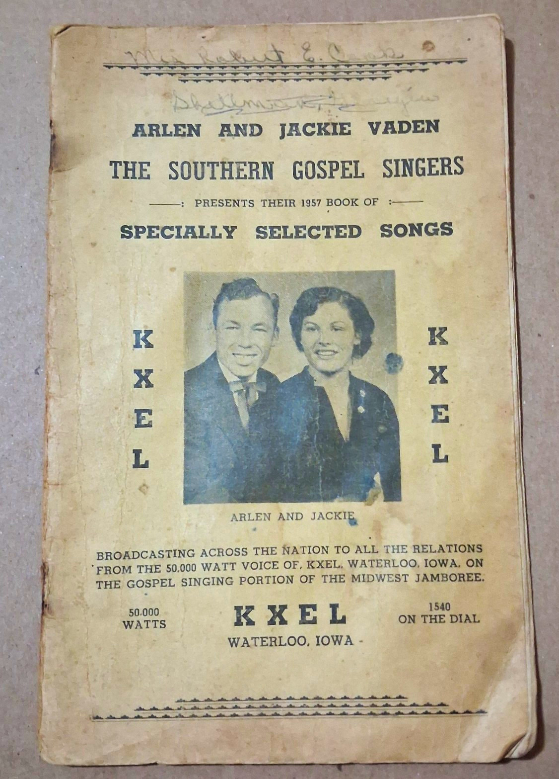 Vintage 1957 Arlen Jackie Vaden Southern Gospel Singers KXEL Radio Lyric Book