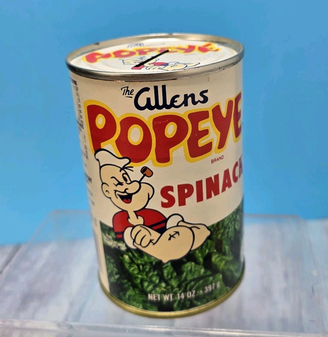 Vtg Popeye The Sailor Spinach Can Advertising Bank Nos Allen\'s Canning 