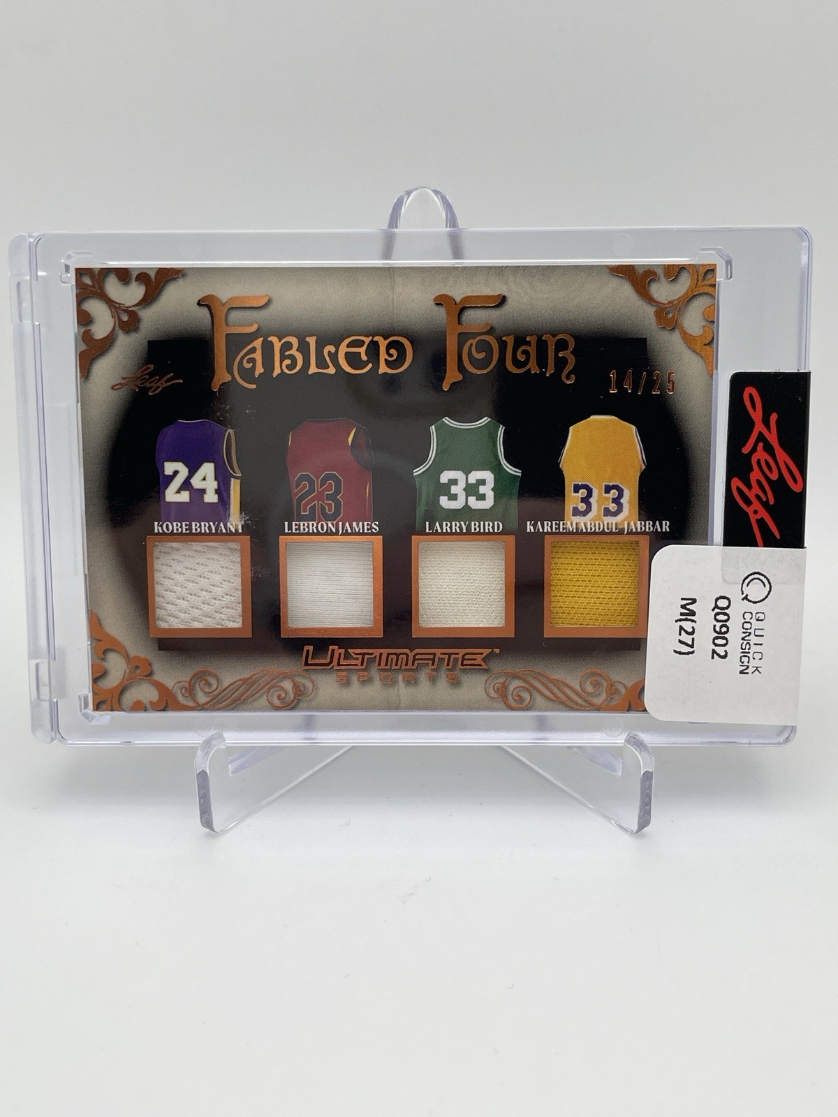 KOBE BRYANT LARRY BIRD 2024-25 LEAF ULTIMATE FABLED FOUR PATCH /25 Q0902 KOBE BRYANT LARRY BIRD 2024-25 LEAF ULTIMATE FABLED FOUR PATCH /25 Q0902